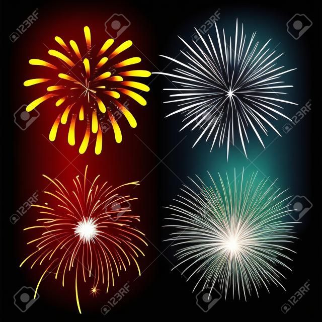 Festive firework bursting shape firework pictograms isolated. Firework abstract vector isolated illustration and party fun firework celebration holiday vector sign. Firework show isolated