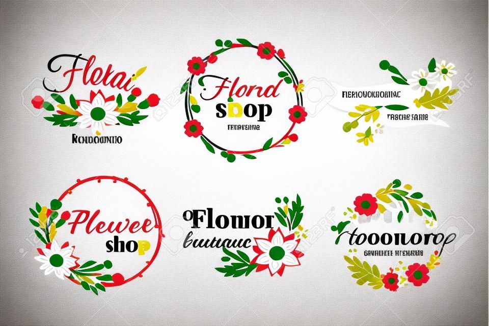 Floral negozio distintivo cornice decorativa modello di illustrazione vettoriale.