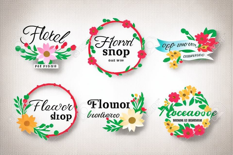 Floral negozio distintivo cornice decorativa modello di illustrazione vettoriale.