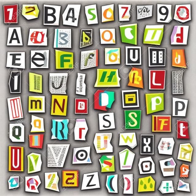 Векторные буквы алфавита коллаж из газетного журнала иллюстрации.