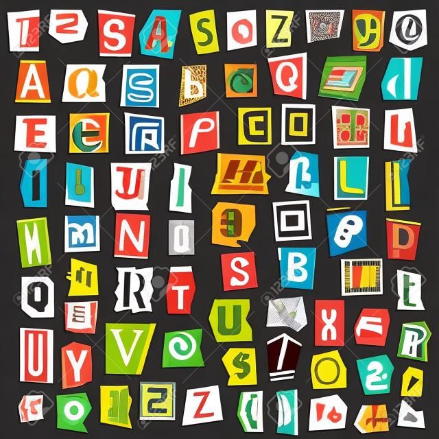 Vector collage alfabet letters gemaakt van krantenblad illustratie.