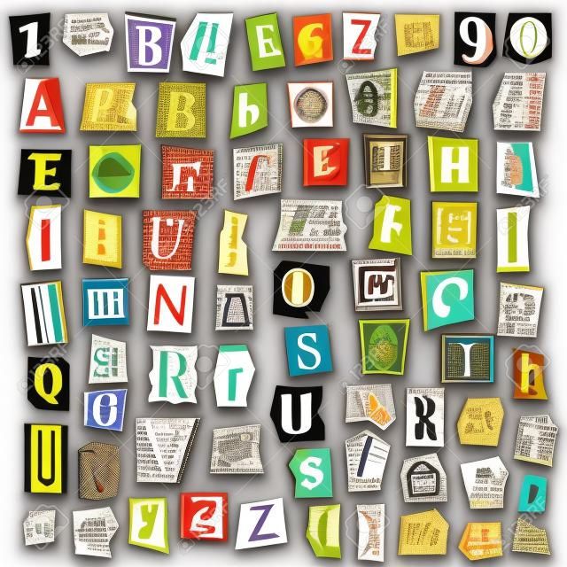 Vector collage alphabet letters made from newspaper magazine illustration.