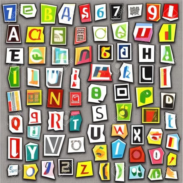 Vector las letras del alfabeto del collage hechas de la ilustración de la revista del periódico.