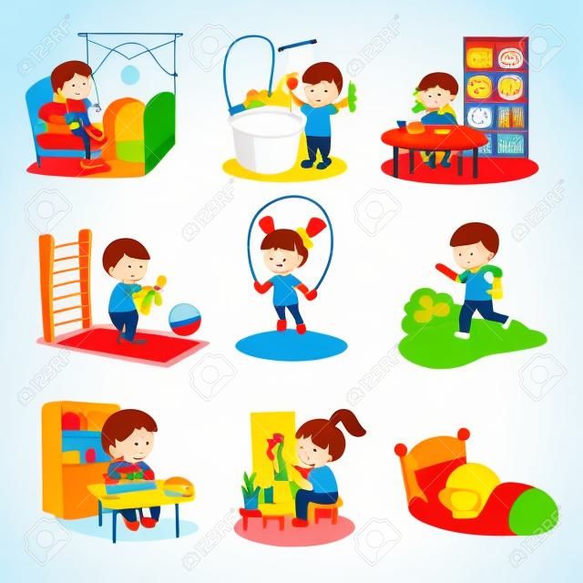 Conjunto de vectores de actividades diarias para niños