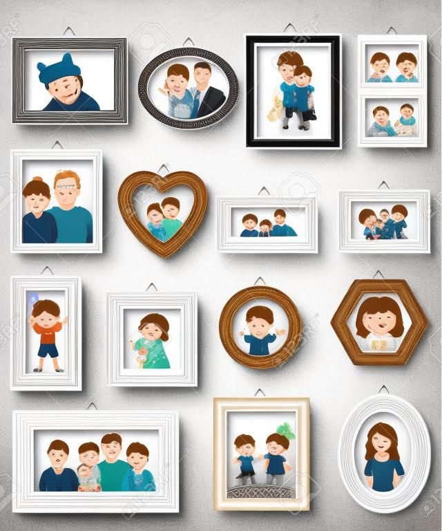 Frame vector framing picture or family photo for wall decoration illustration set of vintage decorative border for photography or portrait with kids and parents isolated on background.