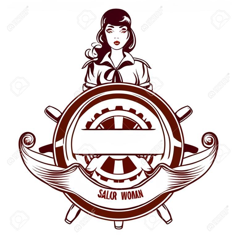 de dibujos animados de vectores emblema de la mujer marinera