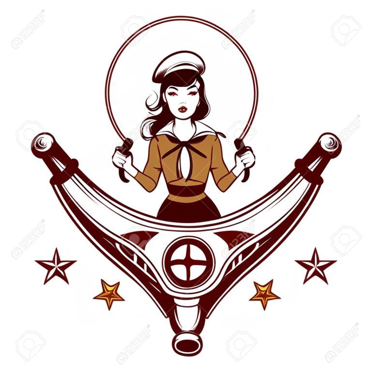 cartoon woman sailor   vector emblem