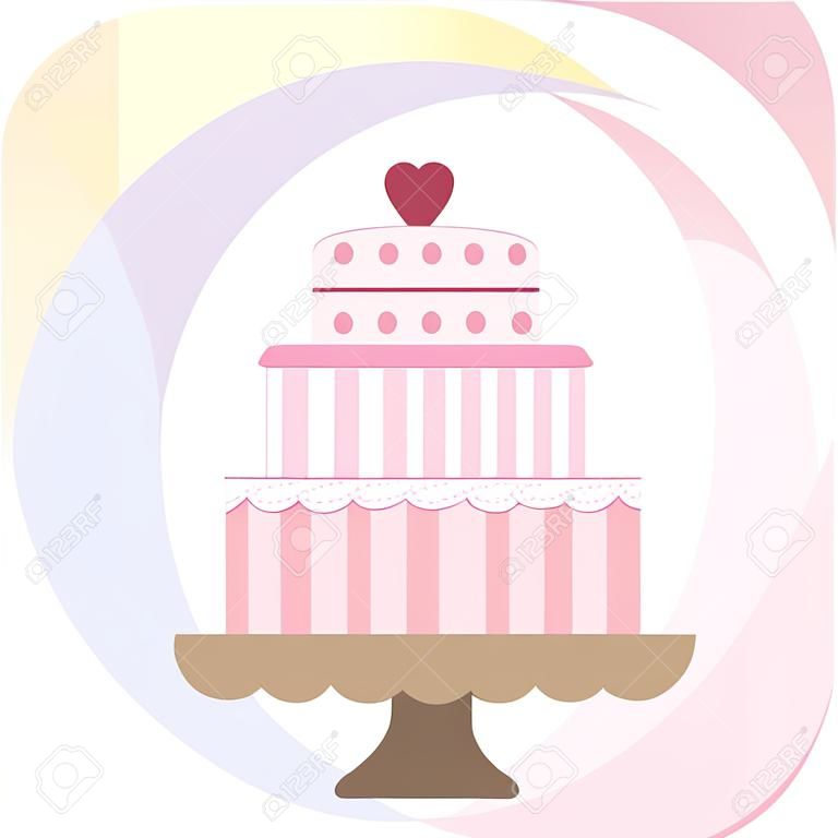 Vector illustratie met bruidstaart. Voor bruiloft uitnodigingen of aankondigingen. Icon bruiloft taart. Lieve bruiloft taart.