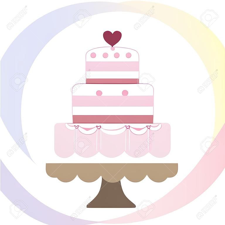 Vector illustratie met bruidstaart. Voor bruiloft uitnodigingen of aankondigingen. Icon bruiloft taart. Lieve bruiloft taart.
