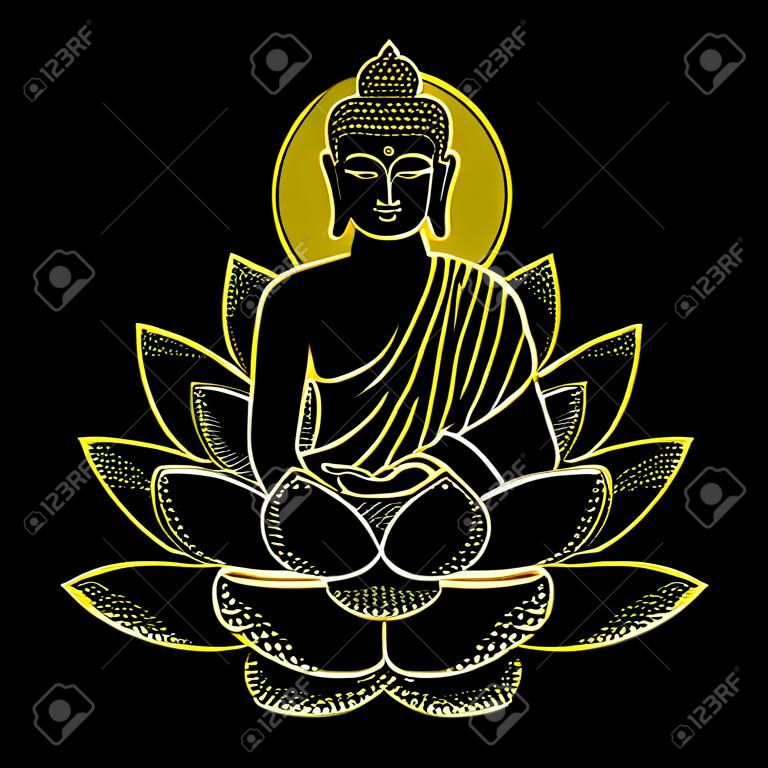 Gold Buddha sitzt auf Lotus