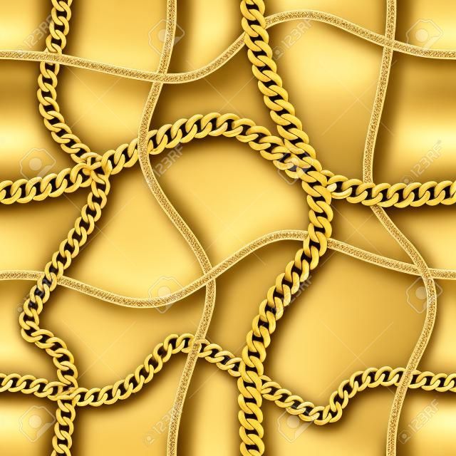 Gouden kettingen controleren naadloos patroon. Mode luxe achtergrond met sieraden voor textiel prints, behang, verpakking.