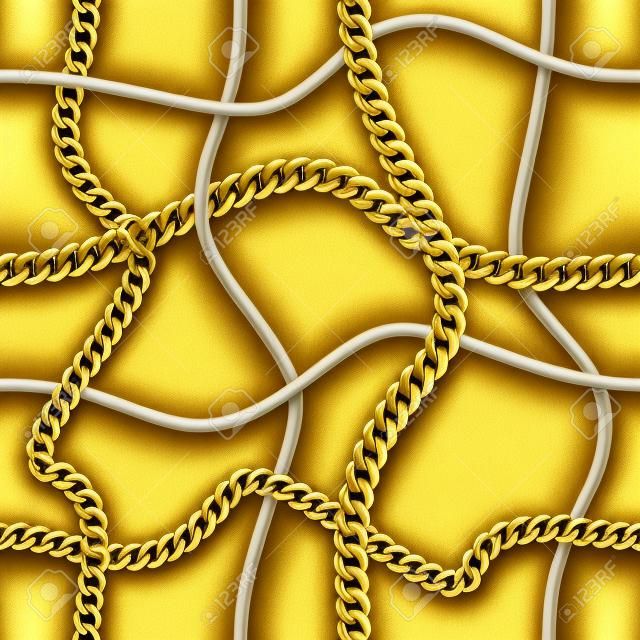 Golden chains check seamless pattern. Fashion luxury background with jewelry for textile prints, wallpapers, wrapping.