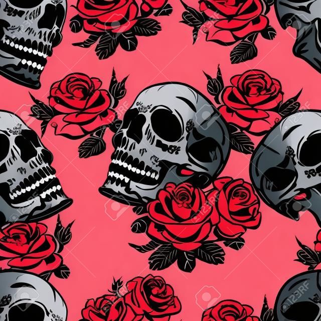 vector seamless with roses and skulls skull
