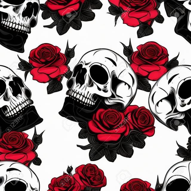 vector seamless with roses and skulls skull
