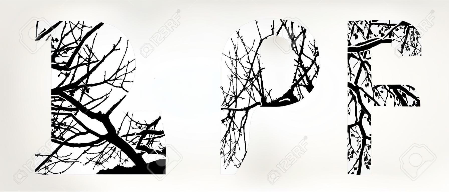 2016 dupla exposição com árvore branca no fundo preto.Vetor isolado ilustração.Números de silhueta de dupla exposição preto e branco combinados com fotografia da natureza.Cartas do alfabeto