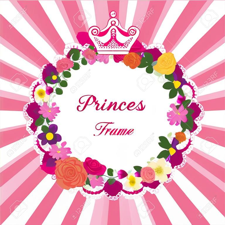 Blumen-Rahmen mit Krone für die kleine Prinzessin Vector