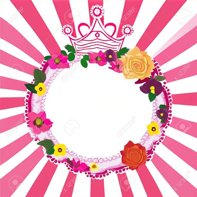 Fiore cornice con corona per la piccola principessa Vector