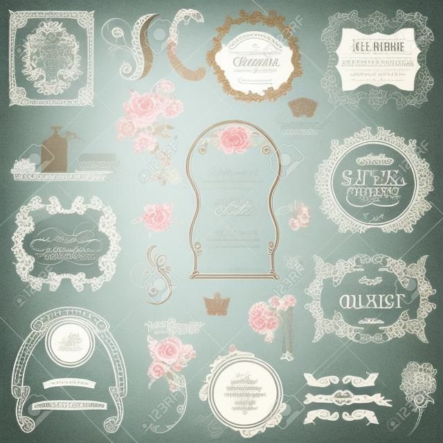 Vector Set: Calligraphic Design Elements and Page Decoration, Vintage Frame collection with Flowers
