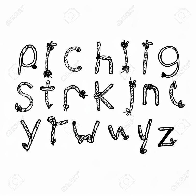Kézzel készített abc - Kötél vagy string. Kézzel írt font.