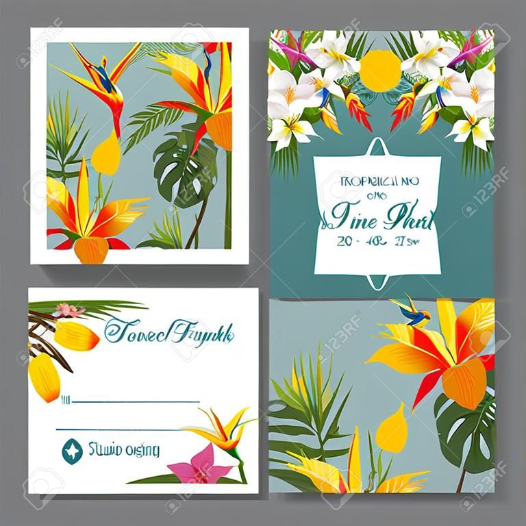 Einladung oder Gruß-Karten-Set - tropische Blumen-Entwurf - in Vektor