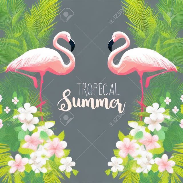 Tropische Blumen. Flamingo-Vogel. Tropischen Hintergrund. Tropical Vector. Floral Background. Sommer-Hintergrund. T-Shirt-Design.