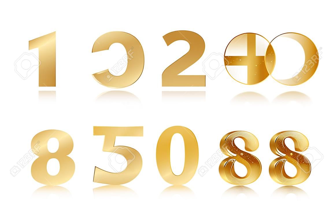 ensemble de numéros brillants de métal or sur fond blanc - illustration vectorielle