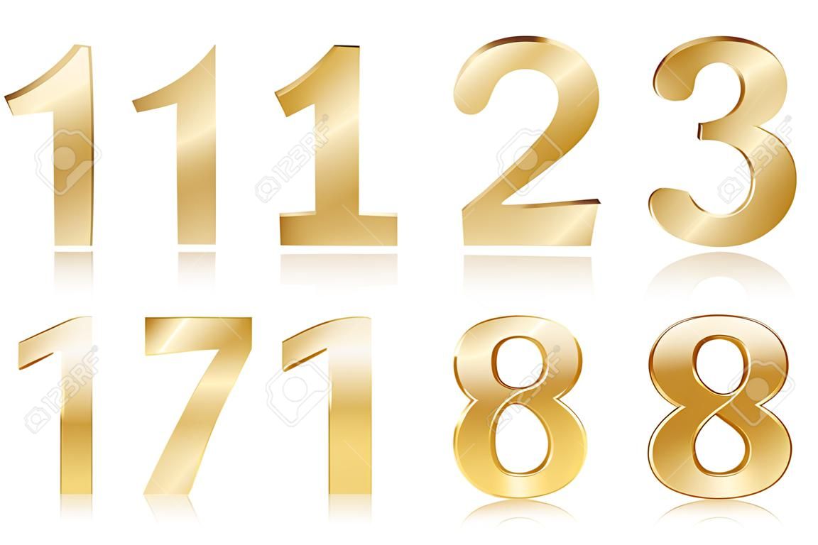 ensemble de numéros brillants de métal or sur fond blanc - illustration vectorielle