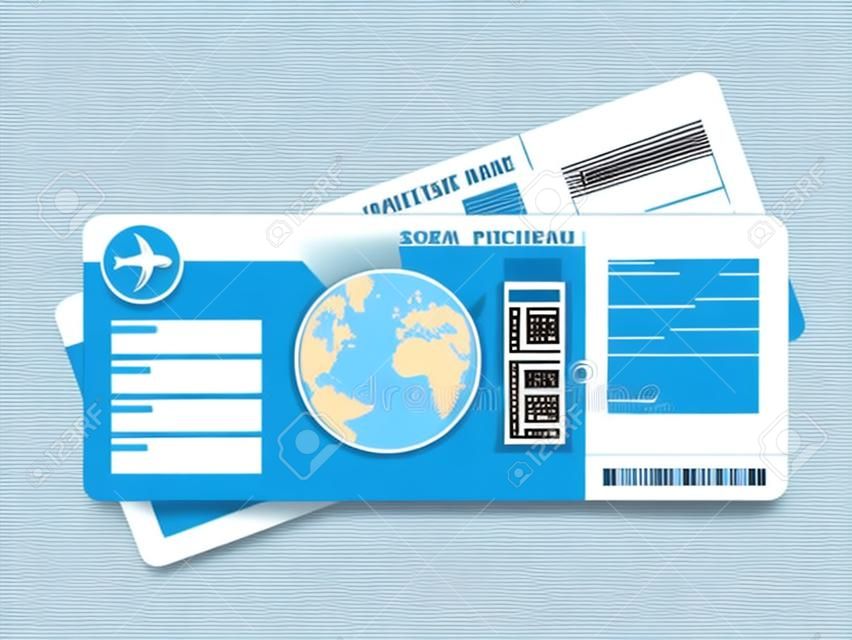 Los billetes de avión en blanco para viajes viaje de negocios o viaje de vacaciones ilustración vectorial