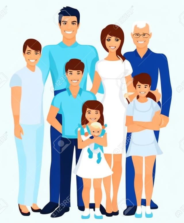 幸せな家族の世代両親祖父母と子供完全な長さの肖像画白い背景ベクトル イラスト
