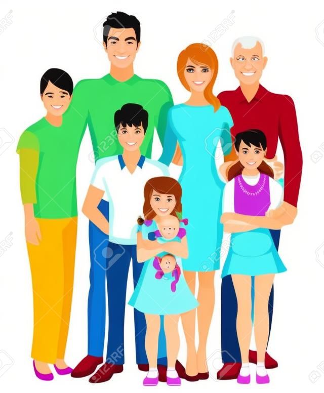 幸せな家族の世代両親祖父母と子供完全な長さの肖像画白い背景ベクトル イラスト