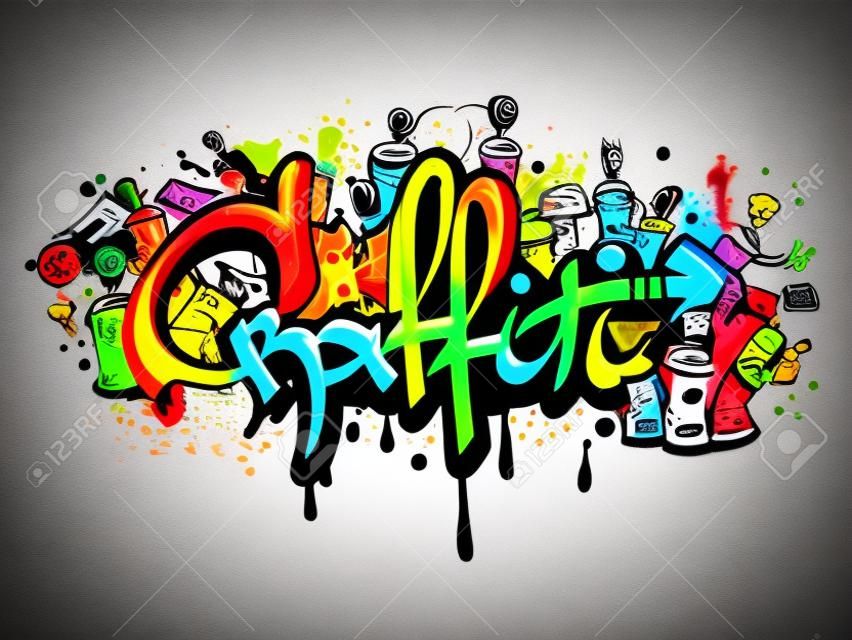 Decorative graffiti art spray paint letters and characters composition abstract wall artwork drawing sketch grunge vector illustration