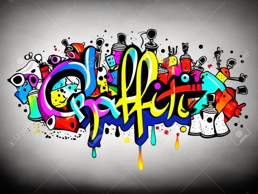 Decorativi graffiti arte vernice a spruzzo le lettere e caratteri composizione a parete astratta materiale illustrativo di disegno schizzo illustrazione vettoriale grunge