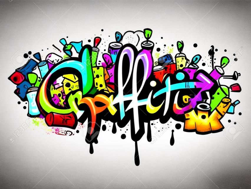 Dekorative Graffiti Sprühfarbe Buchstaben und Zeichen Zusammensetzung abstrakte Wandkunstwerk Zeichnung, Skizze Grunge-Vektor-Illustration