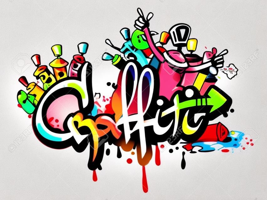 Декоративные граффити аэрозольные краски букв и символов состав абстрактный аэрозоль стены эскиз гранж векторные иллюстрации