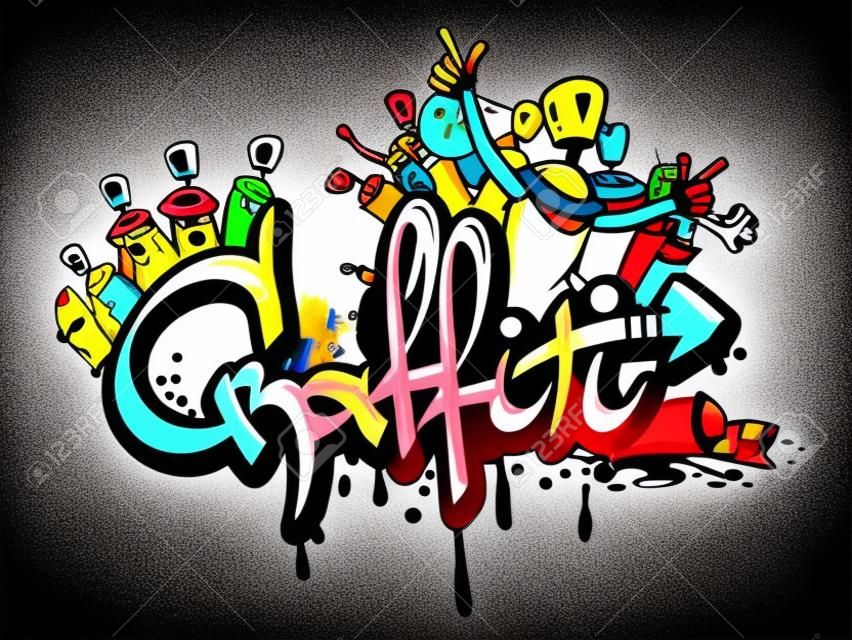 grafite decorativo arte spray pintura letras e personagens composição abstrato parede aerossol esboço grunge ilustração vetorial