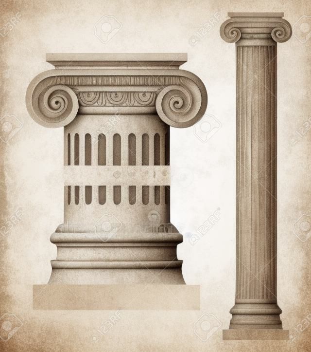 Realistic antique ionic column isolated on white background vector illustration