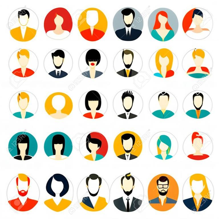 Les personnes de sexe masculin et féminin avatar visages humains icônes de réseaux sociaux fixés isolé illustration vectorielle