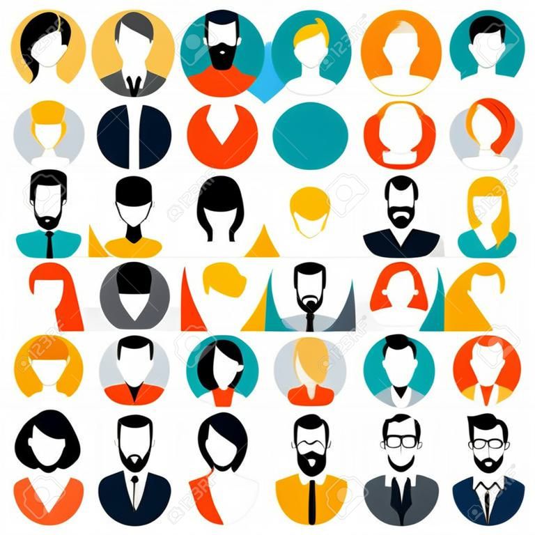 Les personnes de sexe masculin et féminin avatar visages humains icônes de réseaux sociaux fixés isolé illustration vectorielle