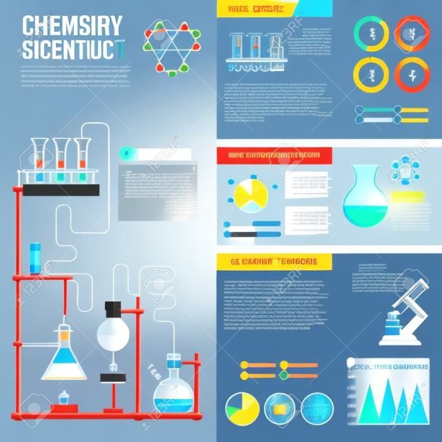 Chemia wynalazki naukowe badania i statystyki postępów technologii Raport infografika z prezentacji struktury atomu symbol wektora ilustracji