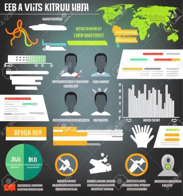 Эбола вирус набор инфографика с графиками и распределение карте векторные иллюстрации