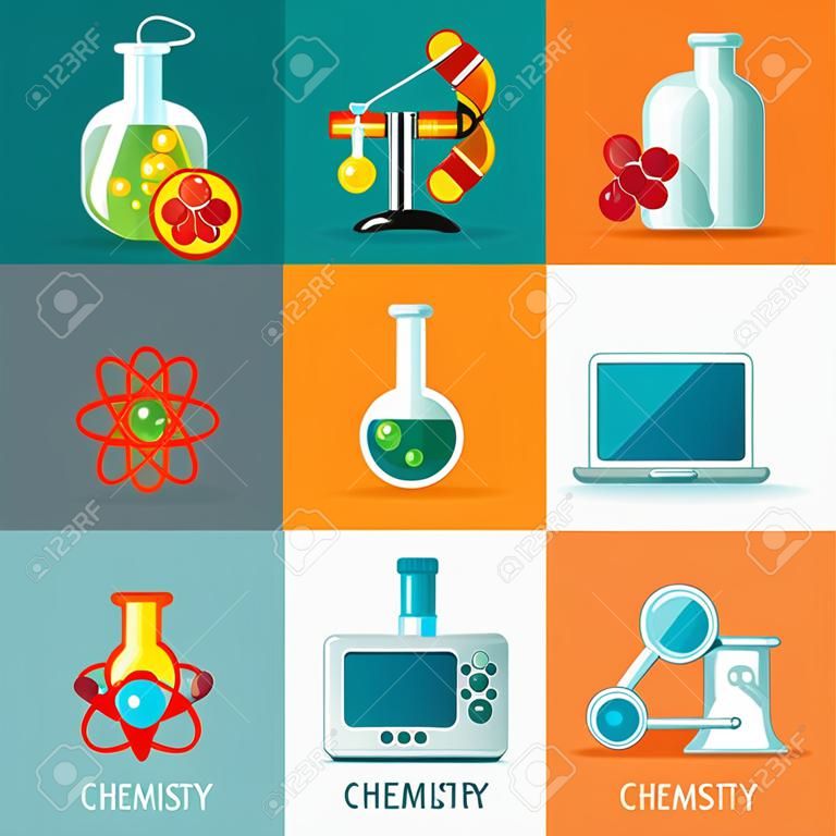 科学的设计理念与化学、生物、物理、数学图标分离矢量插画