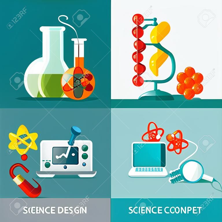 Concetto di design di scienza set con icone chimica biologia fisica matematica illustrazione vettoriale isolato