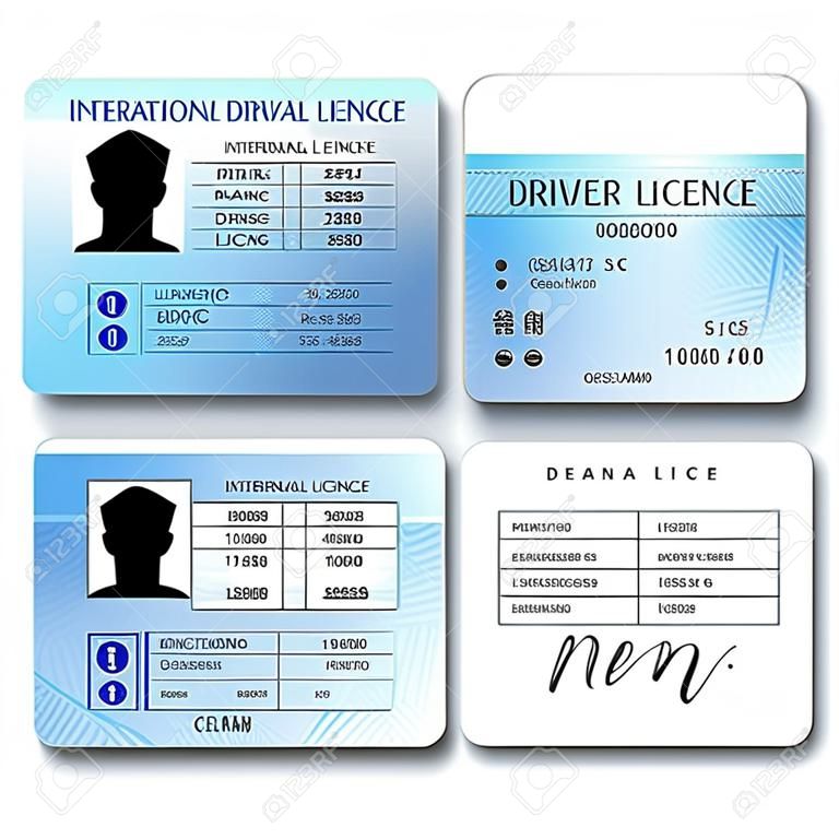 Licenza realistica internazionale plastica conducente anteriore e posteriore modello illustrazione vettoriale isolato