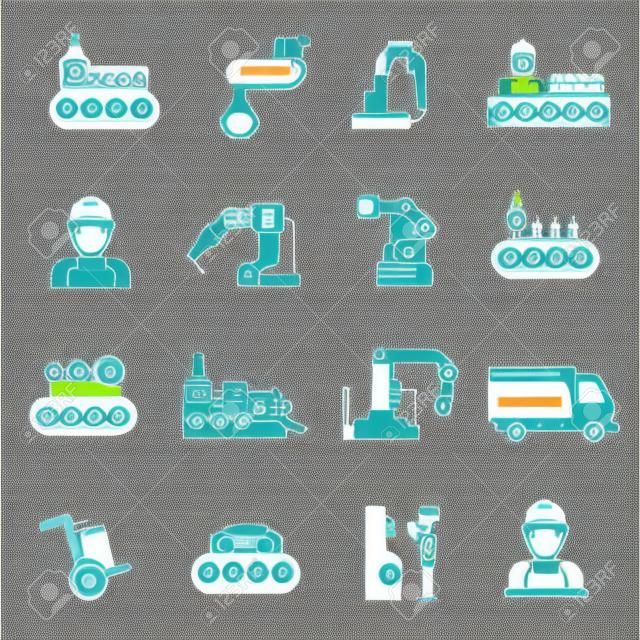 Production line product manufacturing and quality control icons black set isolated vector illustration
