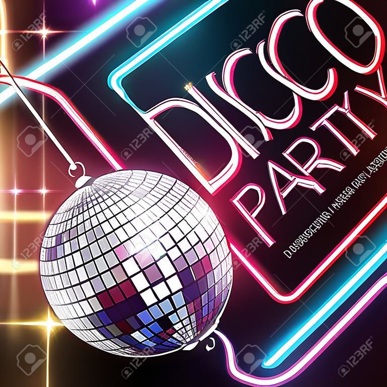 Disco dance party poster met glazen bal decoratie vector illustratie