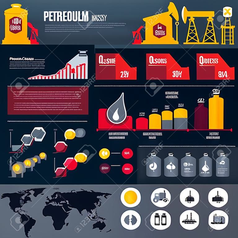 Petrol endüstrisi Infographics benzin işleme sembolleri ve grafikler vektör çizim seti