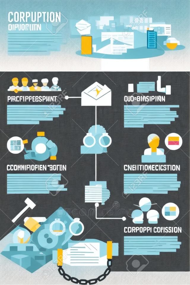 Korruption Infografiken mit Geschäfts Regierung Diskriminierung Symbole Vektor-Illustration festgelegt