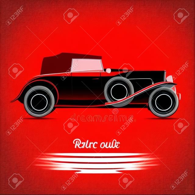 Auto retro vermelho clássico cabriolet carro perfil cartaz ilustração vetorial