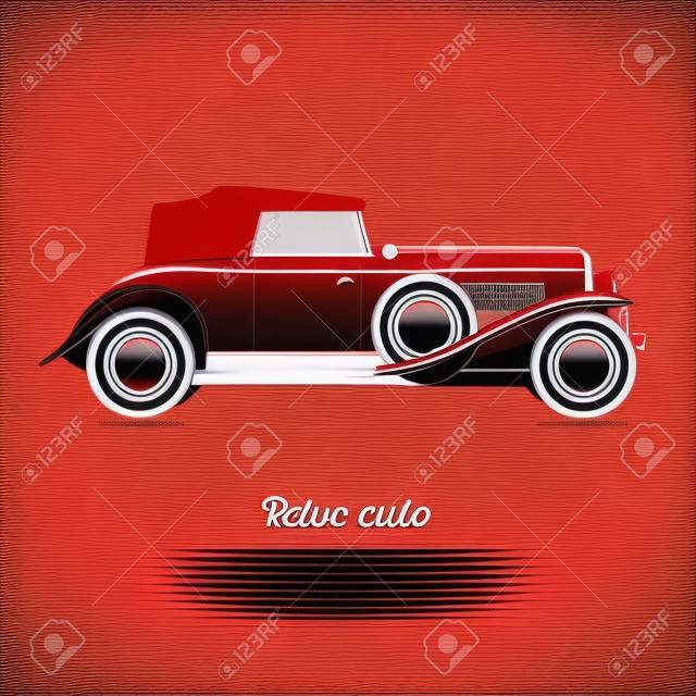 Auto retro vermelho clássico cabriolet carro perfil cartaz ilustração vetorial