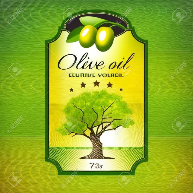 Najlepsza jakość oliwą z oliwek znak towarowy butelka lub może etykiety z drzewa ilustracji abstrakcyjna